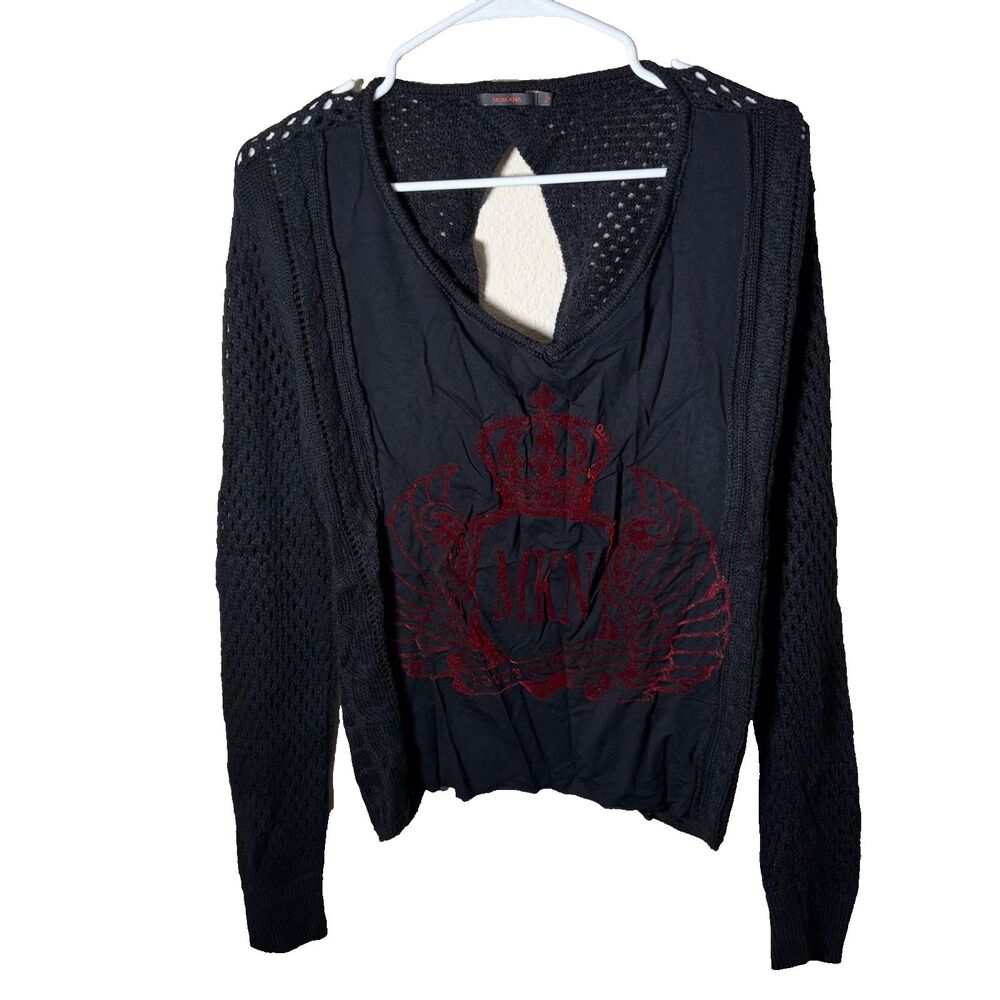 Moikana Blouse Women's Petite Knit Scoop Neck Cropped Sweater Red Logo Pullover